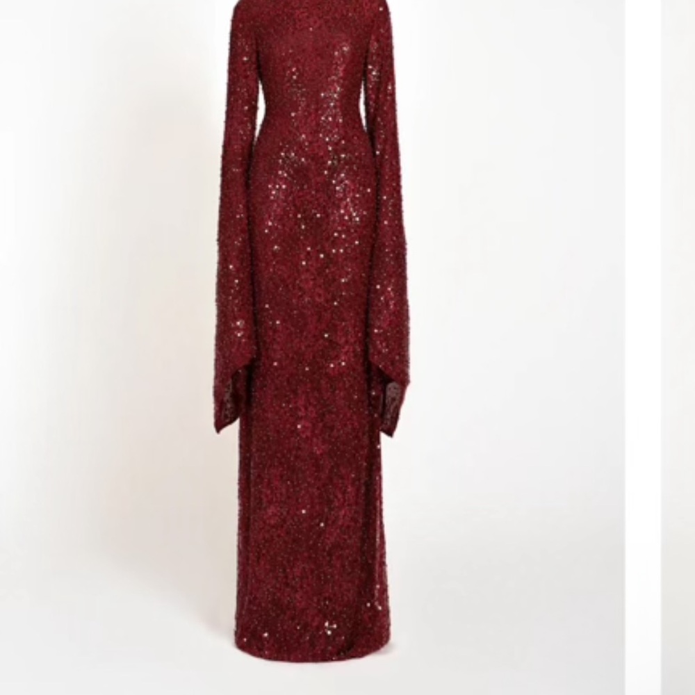 Glamorous Long Sleeve Burgundy Sequin Dress